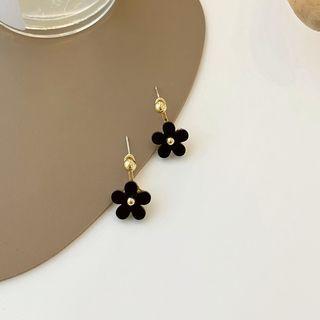 Flower Alloy Dangle Earring 1 Pair - Black & Gold - One Size