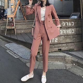 Plain Single-breasted Blazer / Shorts / Cropped Straight-fit Pants / Set