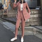 Plain Single-breasted Blazer / Shorts / Cropped Straight-fit Pants / Set