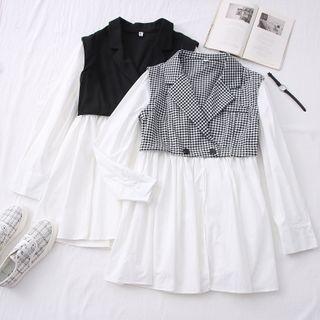 Patchwork Lapel A-line Dress