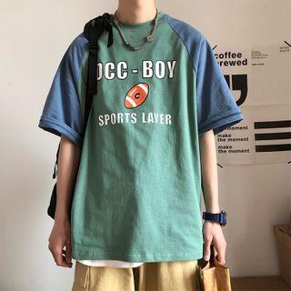 Couple Matching Short-sleeve Letter Print Raglan Shirt