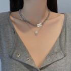 Faux Pearl Chunky Chain Layered Necklace 1 Pc - Silver - One Size
