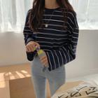 Wide-sleeve Loose-fit Stripe T-shirt