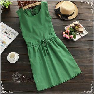 Plain Sleeveless Drawstring Waist Dress