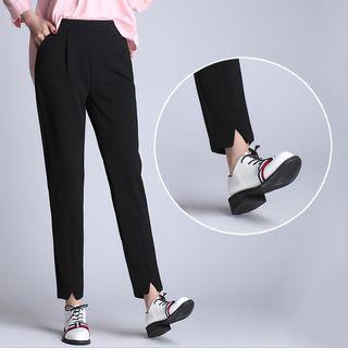 Cropped Plain Slit Hem Pants