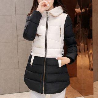 Colour Block Hooded Padded Coat