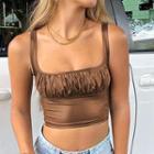 Faux Leather Ruched Crop Camisole Top