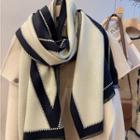 Color Block Faux Shearling Silk Shawl Black & White & Gray - One Size