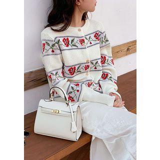 Rose Patterned Knit Cardigan
