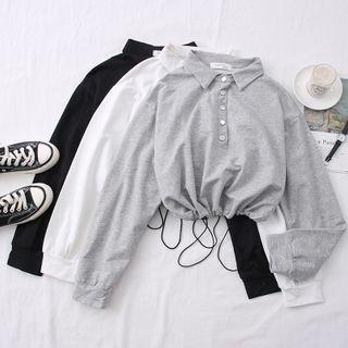 Cropped Drawstring-hem Loose Polo Shirt
