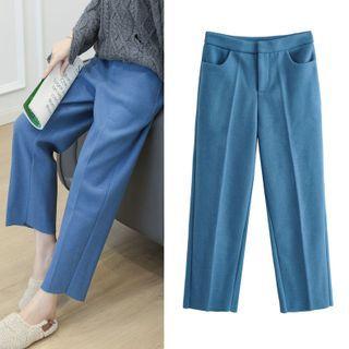 High Waist Woolen Straight Leg Pants