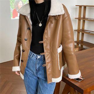 Faux Leather Fleece Trim Jacket
