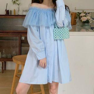 Long-sleeve Plain Organza Dress