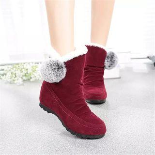 Hidden-heel Pompom-accent Short Boots