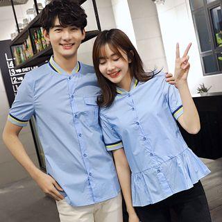 Couple Matching Colour Block Short-sleeve Top