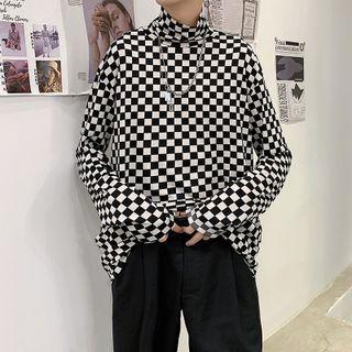 Long-sleeve Turtleneck Plaid T-shirt