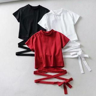 Open Back Tie-waist Short-sleeve Crop Top