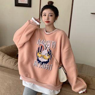 Cartoon Rabbit Fleece Round Neck Pullover
