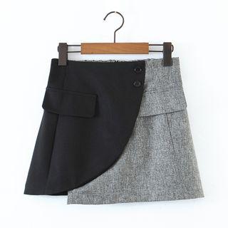 Two-tone Asymmetrical Mini A-line Skirt