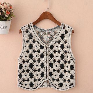 Flower Sweater Vest Black - One Size
