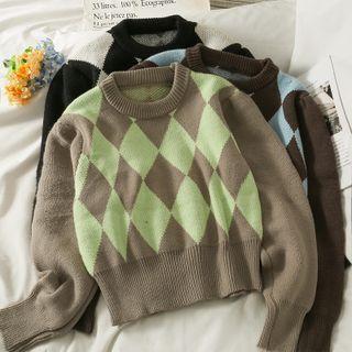 Argyle Slim-fit Cropped Sweater