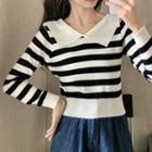 Lapel Striped Sweater