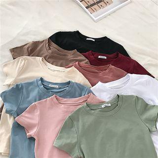 Plain Round-neck Slim-fit Short-sleeve T-shirt