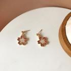 Floral Drop Ear Stud 1 Pair - Floral Drop Ear Stud - Gold & Pink - One Size