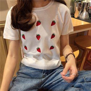 Strawberry Short-sleeve Knit Top