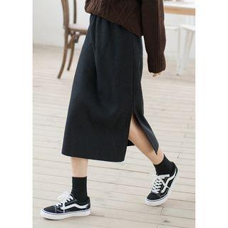 Split-hem Midi Knit Skirt Carbon Black - One Size
