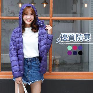 Pattern-lined Hooded Down Jacket
