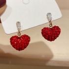 Rhinestone Heart Drop Earring 1 Pair - Red - One Size
