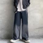 Straight Wide Leg Washed Two-tone Jeans