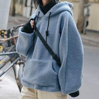 Mock Two-piece Letter Embroidered Fleece Hoodie