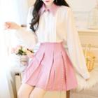 Set: Color Block Blouse + Faux-pearl Detail A-line Skirt