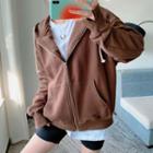 Long Sleeve Plain Loose-fit Zip-up Jacket