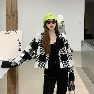 Checked Cardigan Check - Black & White - One Size