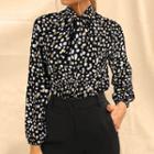 Long-sleeve Patterned Ribbon Accent Blouse