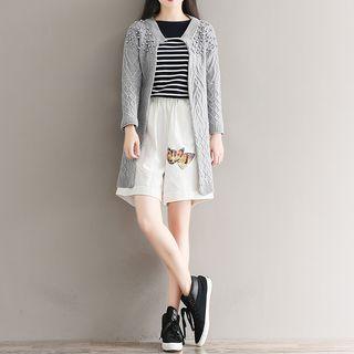 Long-sleeve Beaded Cable Knit Cardigan