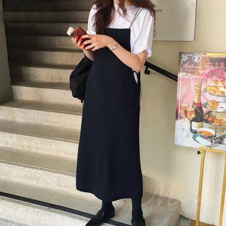 Short-sleeve Plain T-shirt / Maxi Pinafore Dress / Set