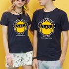 Short-sleeve Cartoon Print Crewneck Slim T-shirt