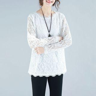 Lace Round-neck Long-sleeve T Shirt