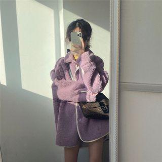 Faux Shearling Single-breasted Jacket / Knit Shawl