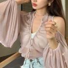 Cold-shoulder Mesh Blouse / Cropped Camisole Top