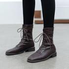 Square-toe Faux Leather Lace-up Short Boots