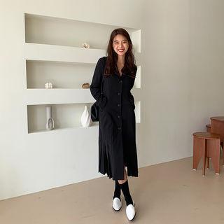 Pleat-hem Midi Coatdress