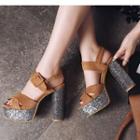 Glitter Accent Peep Toe High Heel Platform Sandals