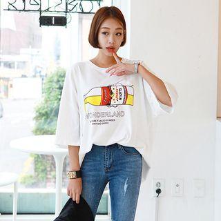 Printed Oversized T-shirt White - One Size