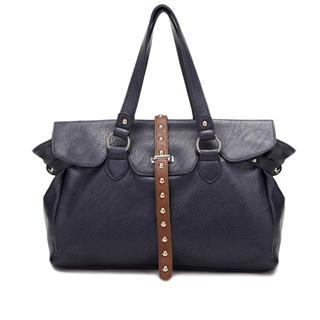 Faux-leather Studded Satchel Sapphire Blue - One Size