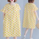 Short-sleeve Asymmetric Polka Dot Dress Yellow - One Size